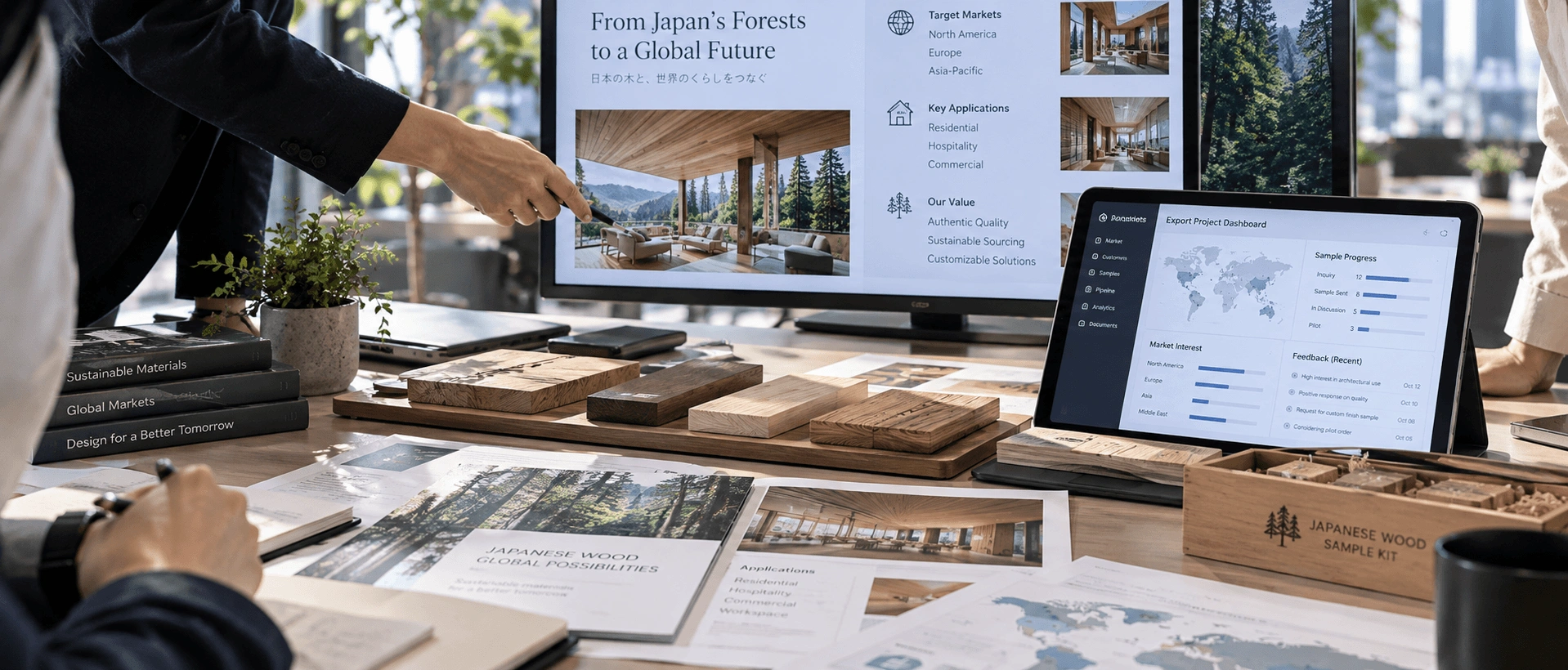 日本材の海外展開をデジタルで検証し事業化へ進める場面